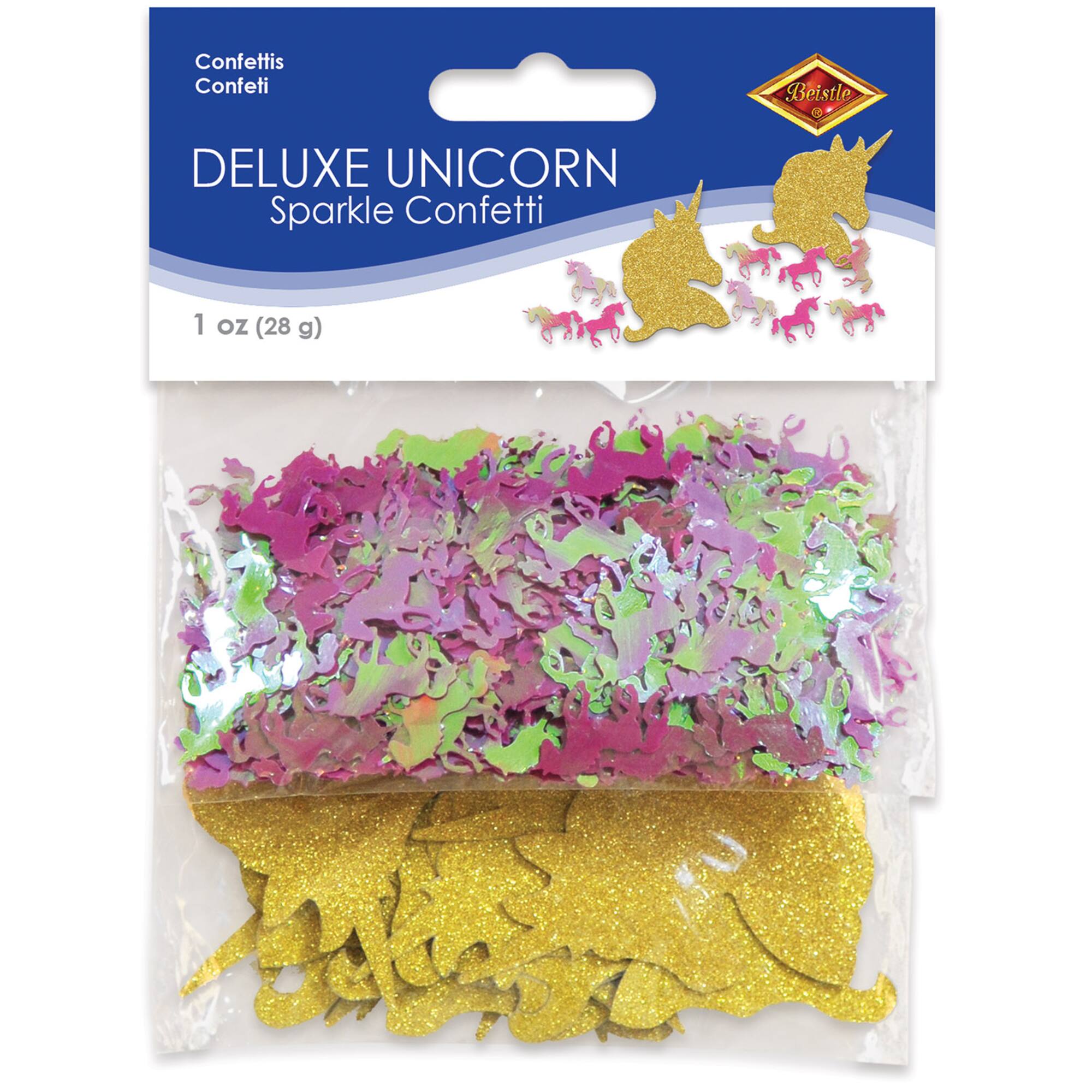 Beistle 1oz. Gold & Pink Unicorn Deluxe Sparkle Confetti Packs, 2ct.